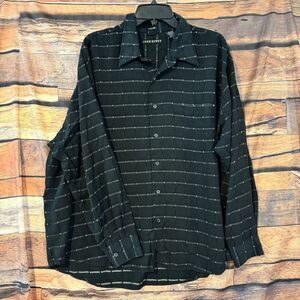 John Henry Mens XXL Shirt Black White Horizontal Stripe Long Sleeve Button Down